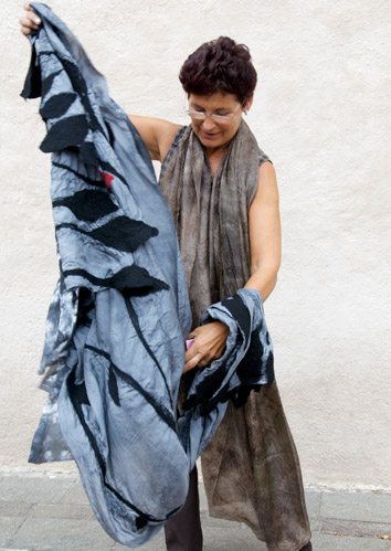 two nunofelt scarfs created by Maria Elisa Andreolli